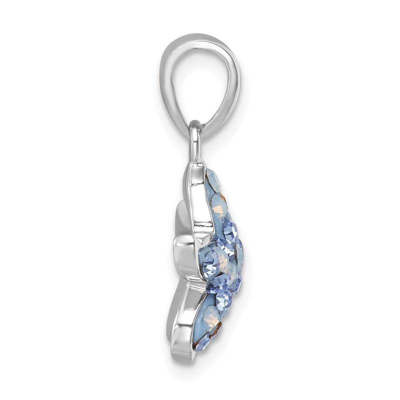 Sterling Silver Rhodium-Plated Polished Blue Crystal Starfish Pendant