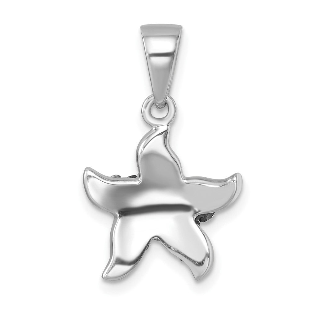 Sterling Silver Rhodium-Plated Polished Blue Crystal Starfish Pendant