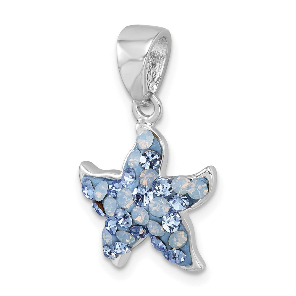 Sterling Silver Rhodium-Plated Polished Blue Crystal Starfish Pendant