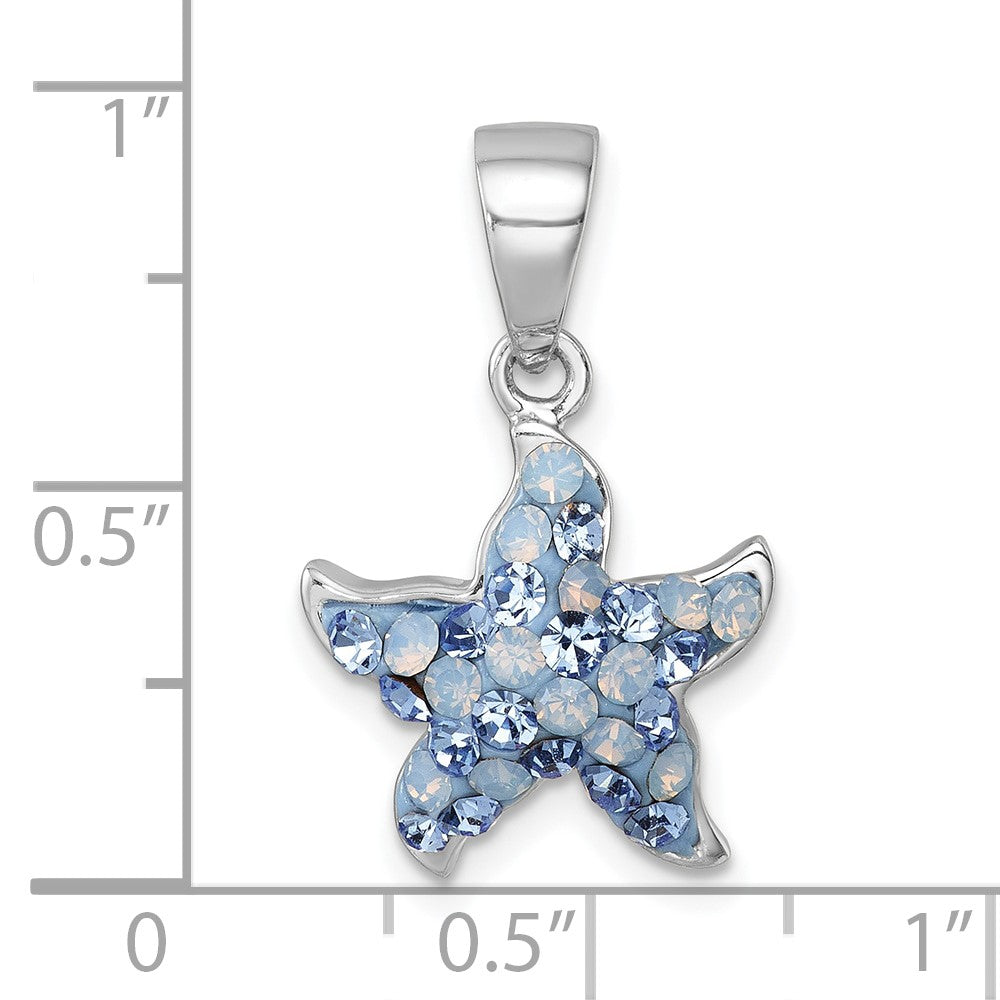 Sterling Silver Rhodium-Plated Polished Blue Crystal Starfish Pendant
