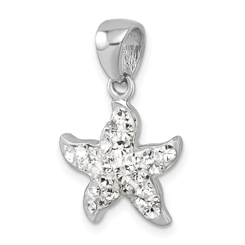 Sterling Silver Rhodium-Plated Polished White Crystal Starfish Pendant
