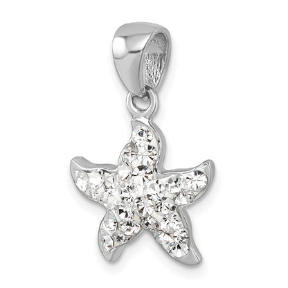 Sterling Silver Rhodium-Plated Polished White Crystal Starfish Pendant