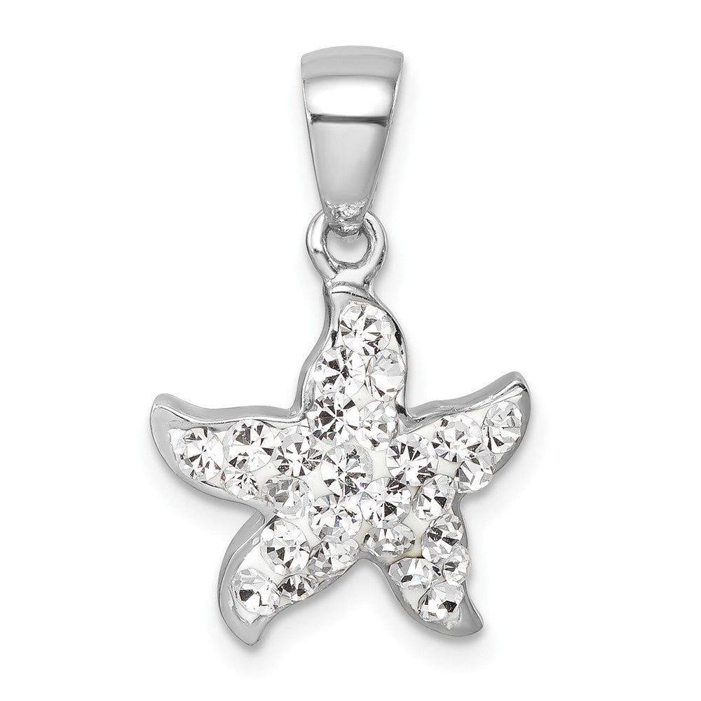 Sterling Silver Rhodium-Plated Polished White Crystal Starfish Pendant