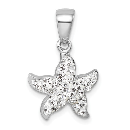 Sterling Silver Rhodium-Plated Polished White Crystal Starfish Pendant