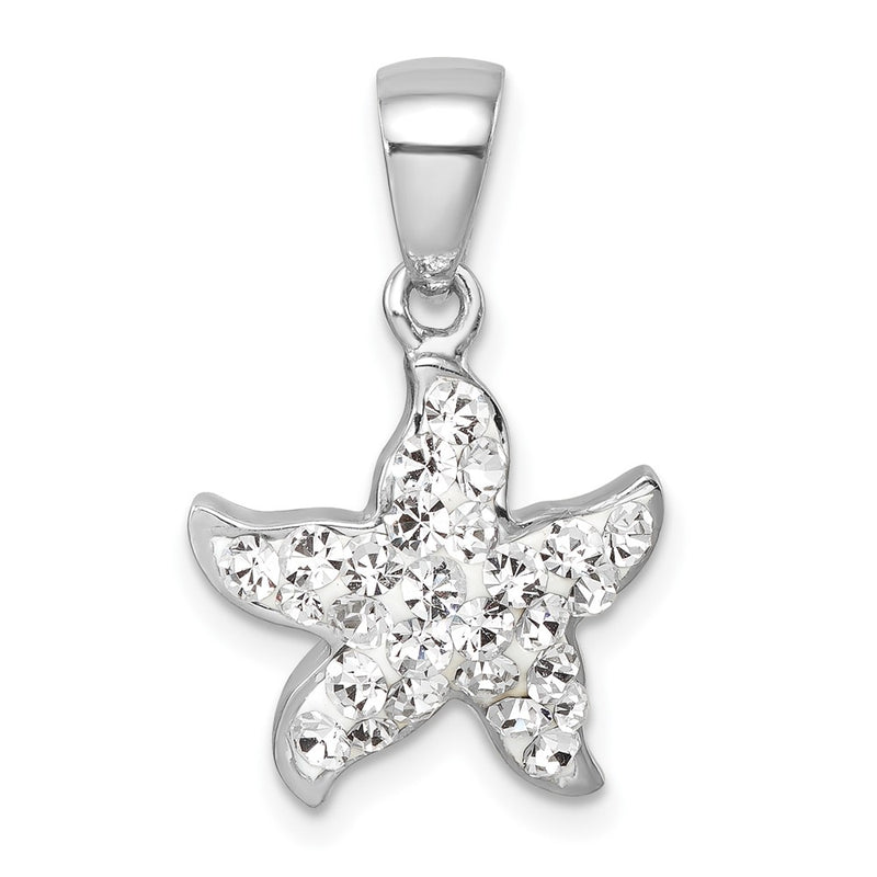 Sterling Silver Rhodium-Plated Polished White Crystal Starfish Pendant