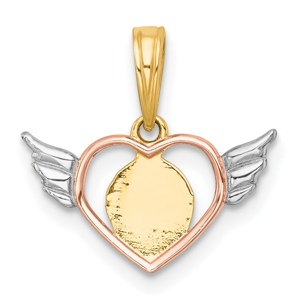 14K Yellow & Rhodium with White Rhodium and Rose-Tone Heart with Wings Charm