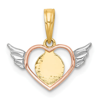 14K Yellow & Rhodium with White Rhodium and Rose-Tone Heart with Wings Charm