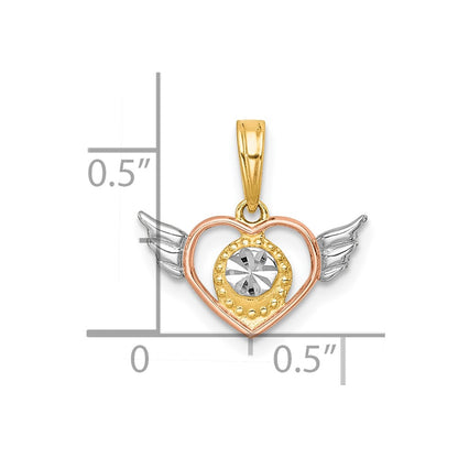 14K Yellow & Rhodium with White Rhodium and Rose-Tone Heart with Wings Charm