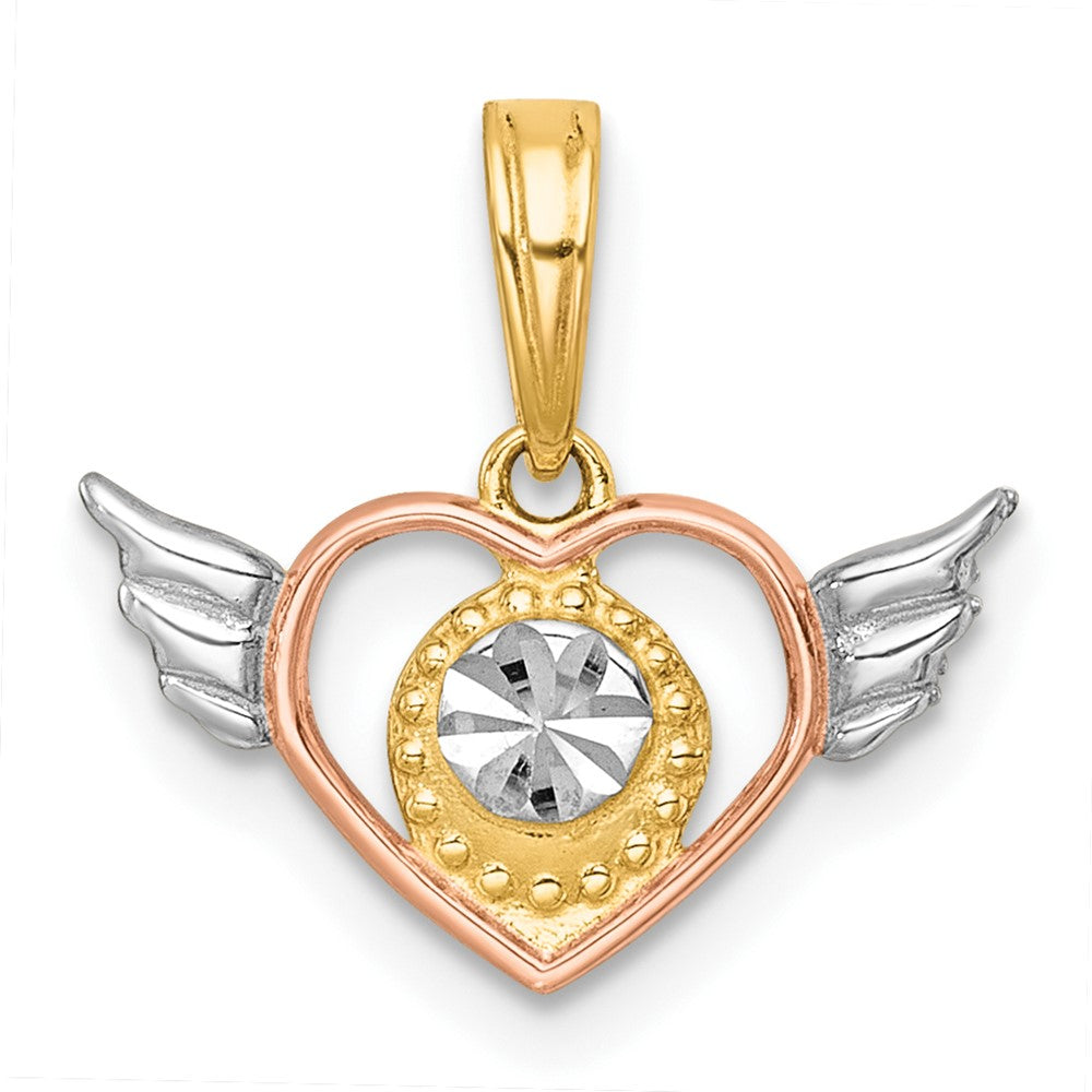 14K Yellow & Rhodium with White Rhodium and Rose-Tone Heart with Wings Charm