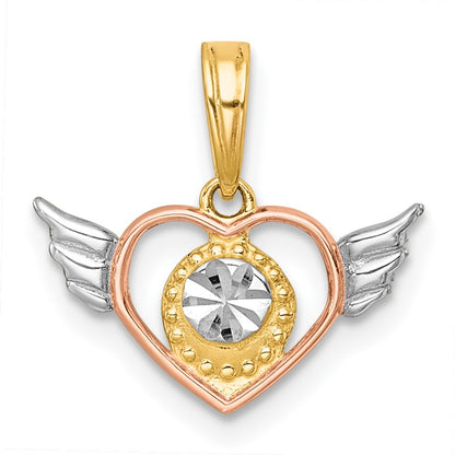 14K Yellow & Rhodium with White Rhodium and Rose-Tone Heart with Wings Charm