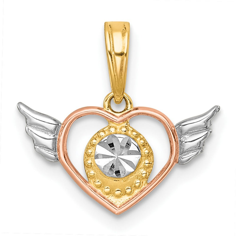 14K Yellow & Rhodium with White Rhodium and Rose-Tone Heart with Wings Charm