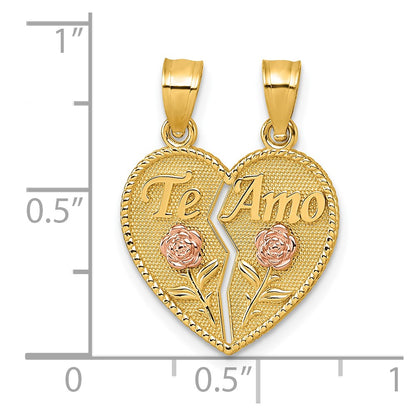 14K Two-Tone Break Apart Heart with Te Amo and Roses Pendant
