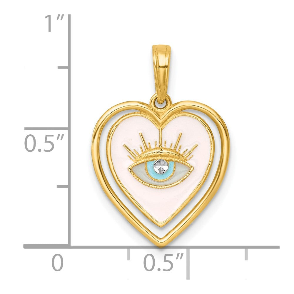 14K Yellow & Rhodium with White Rhodium Polished Multi Color Enamel Eye in Heart Charm
