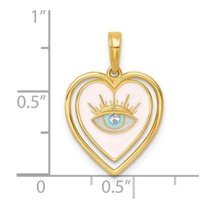 14K Yellow & Rhodium with White Rhodium Polished Multi Color Enamel Eye in Heart Charm