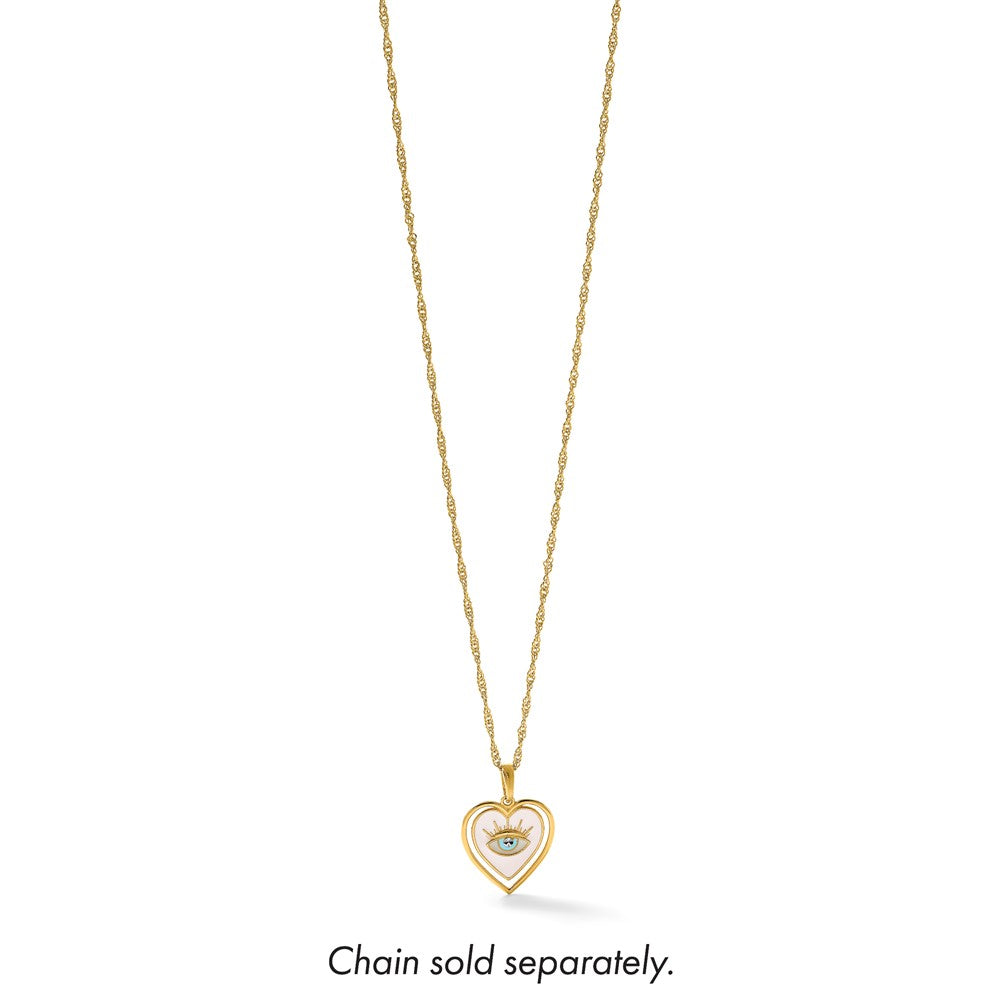 14K Yellow & Rhodium with White Rhodium Polished Multi Color Enamel Eye in Heart Charm