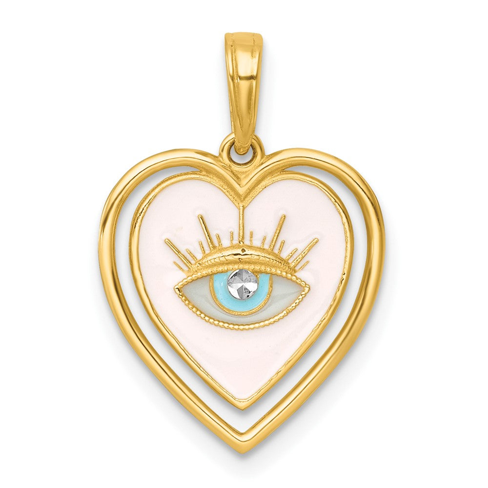 14K Yellow & Rhodium with White Rhodium Polished Multi Color Enamel Eye in Heart Charm
