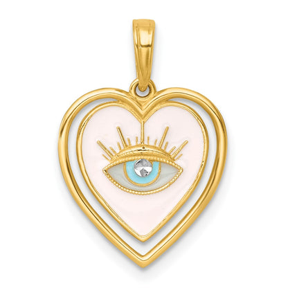 14K Yellow & Rhodium with White Rhodium Polished Multi Color Enamel Eye in Heart Charm