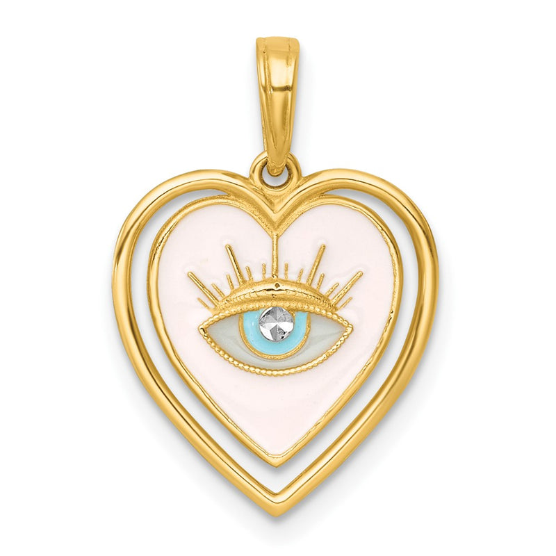 14K Yellow & Rhodium with White Rhodium Polished Multi Color Enamel Eye in Heart Charm