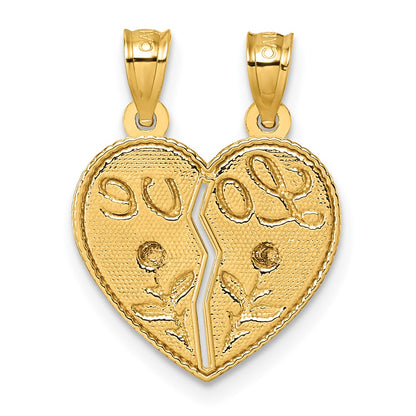 14K Two-Tone Break Apart Heart with Love and Roses Pendant