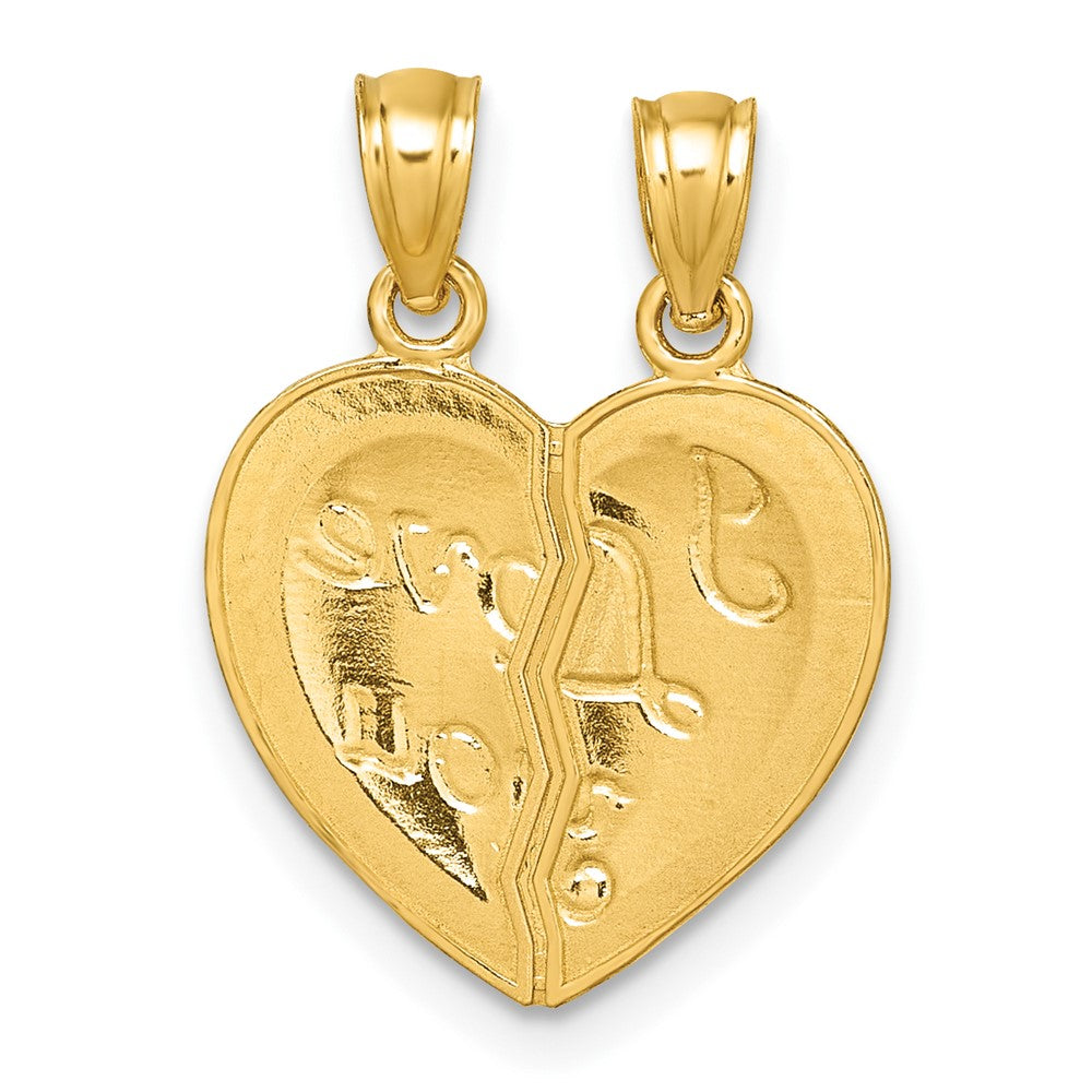 14K Yellow Gold Polished Diamond-Cut Love You Heart Break Apart Pendant