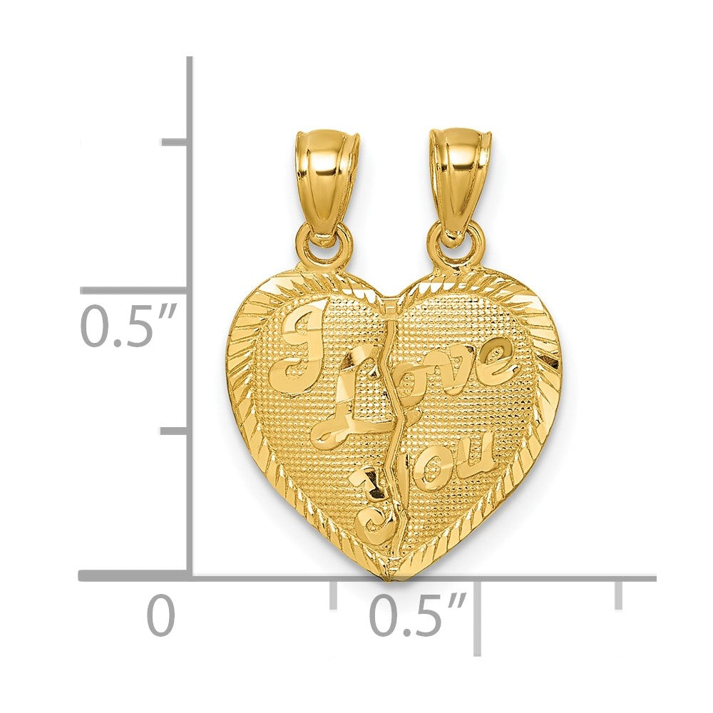 14K Yellow Gold Polished Diamond-Cut Love You Heart Break Apart Pendant