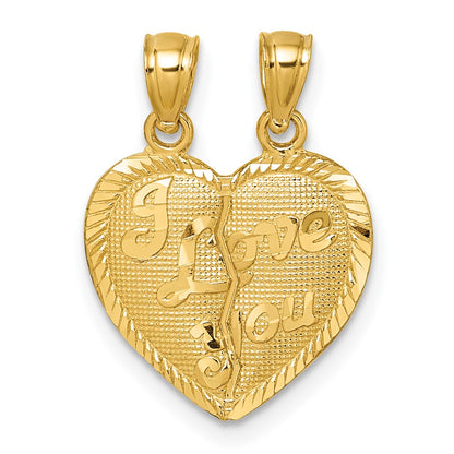 14K Yellow Gold Polished Diamond-Cut Love You Heart Break Apart Pendant