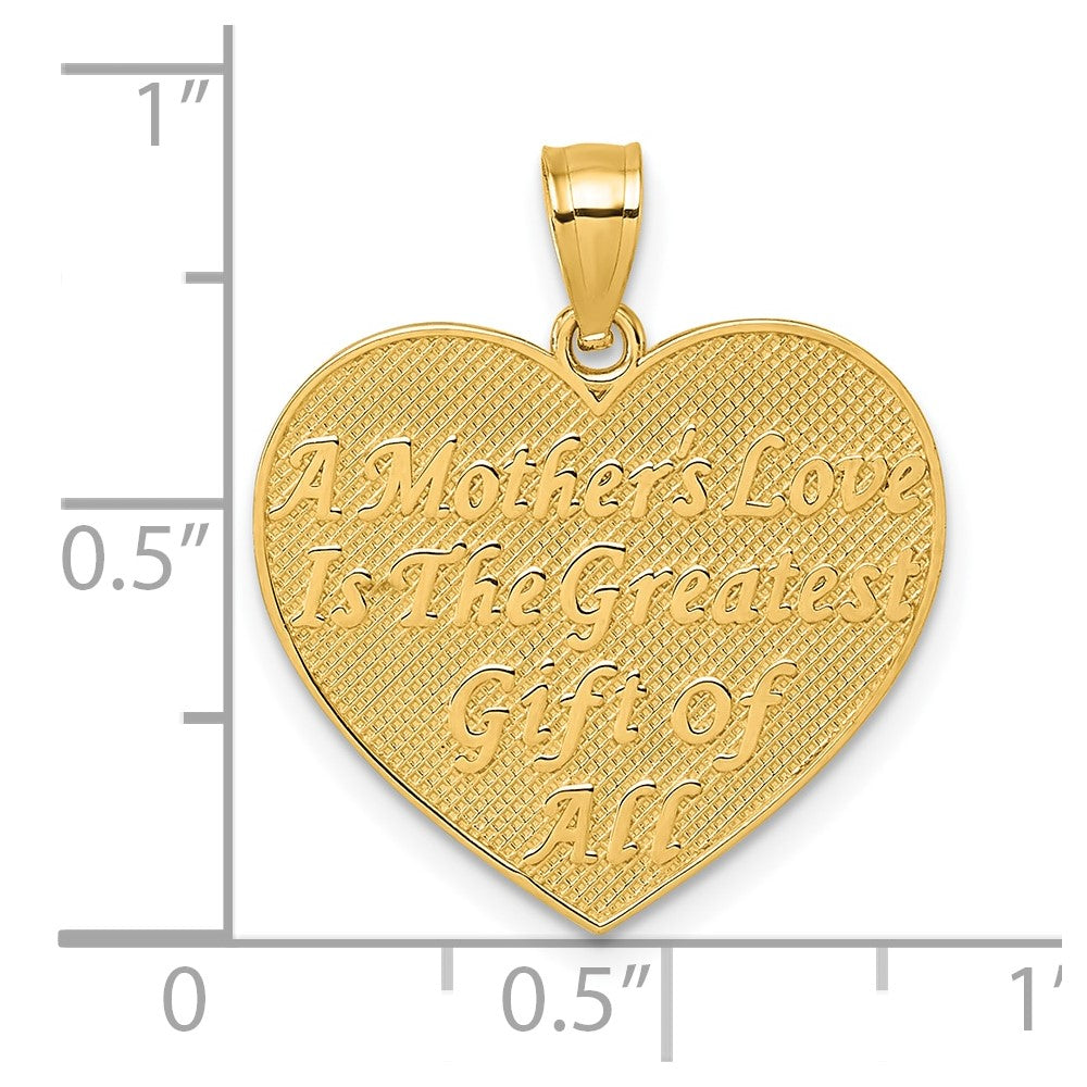 14K Yellow Gold Polished and Textured Flower Rose Mother's Love Heart Pendant