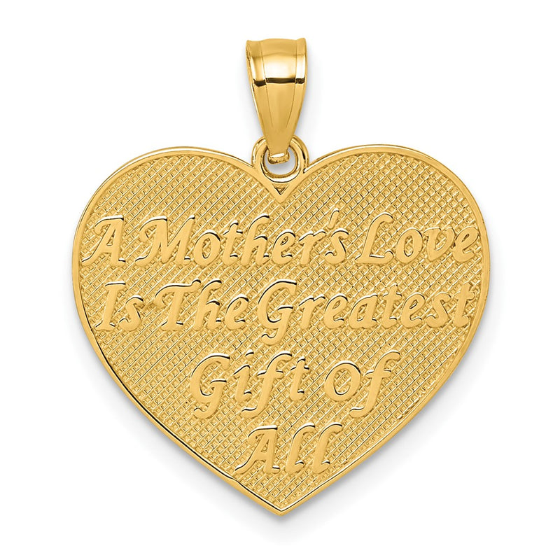 14K Yellow Gold Polished and Textured Flower Rose Mother's Love Heart Pendant