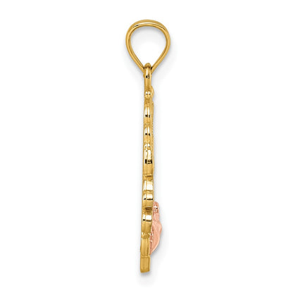 14K Yellow Gold Two-Tone & White Rhodium Polished Grandma Rose Oval Pendant