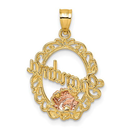 14K Yellow Gold Two-Tone & White Rhodium Polished Grandma Rose Oval Pendant