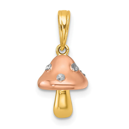 14K Yellow & Rhodium with White Rhodium and Rose-Plating Polished 3-D Mushroom Charm