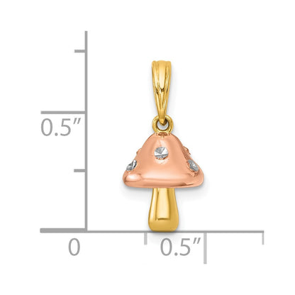 14K Yellow & Rhodium with White Rhodium and Rose-Plating Polished 3-D Mushroom Charm