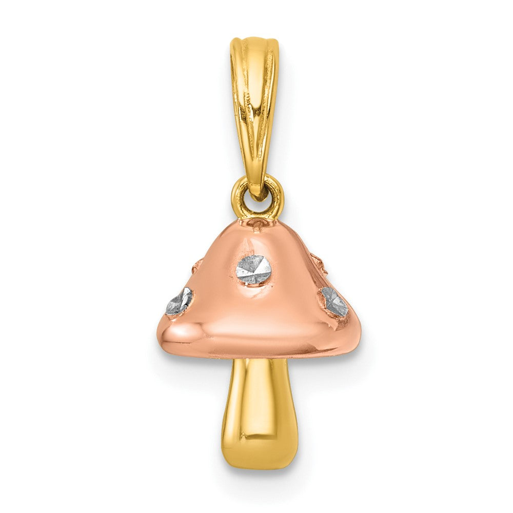14K Yellow & Rhodium with White Rhodium and Rose-Plating Polished 3-D Mushroom Charm