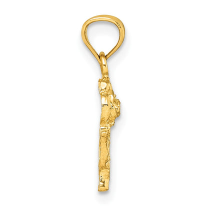14K Yellow Gold Polished Diamond-Cut Rose Pendant