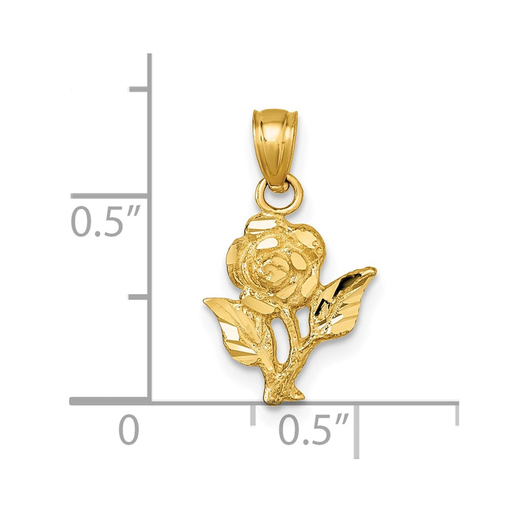 14K Yellow Gold Polished Diamond-Cut Rose Pendant