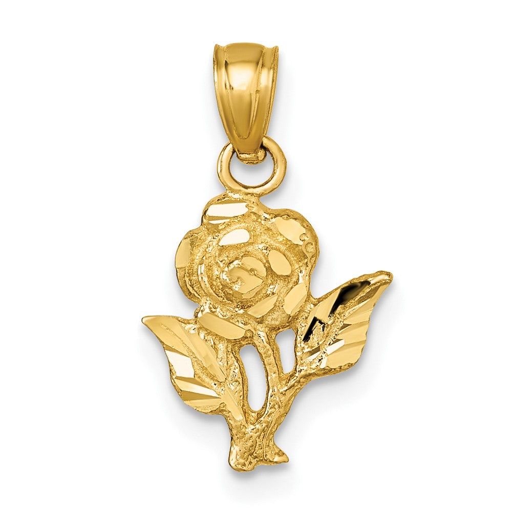 14K Yellow Gold Polished Diamond-Cut Rose Pendant