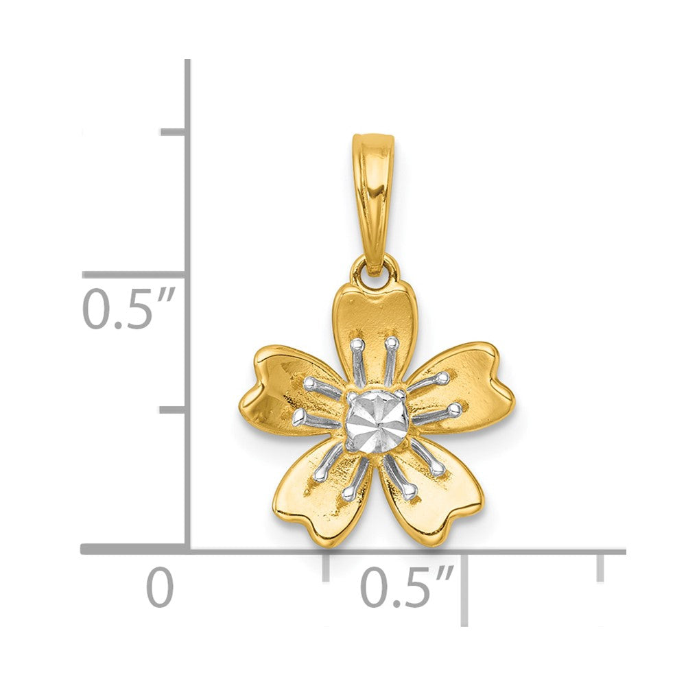 14K Yellow & Rhodium with White Rhodium Polished Blooming Flower Charm