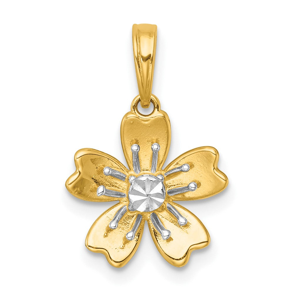 14K Yellow & Rhodium with White Rhodium Polished Blooming Flower Charm