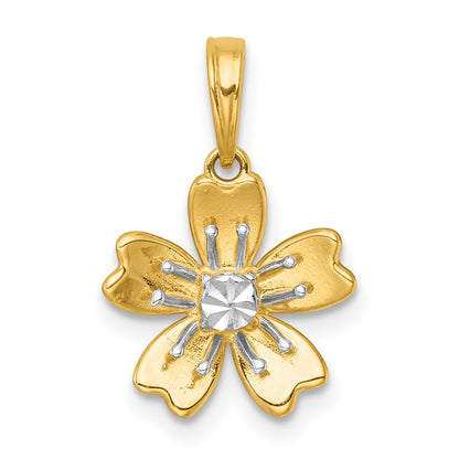 14K Yellow & Rhodium with White Rhodium Polished Blooming Flower Charm