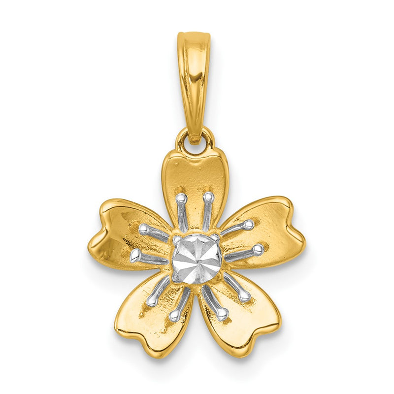 14K Yellow & Rhodium with White Rhodium Polished Blooming Flower Charm