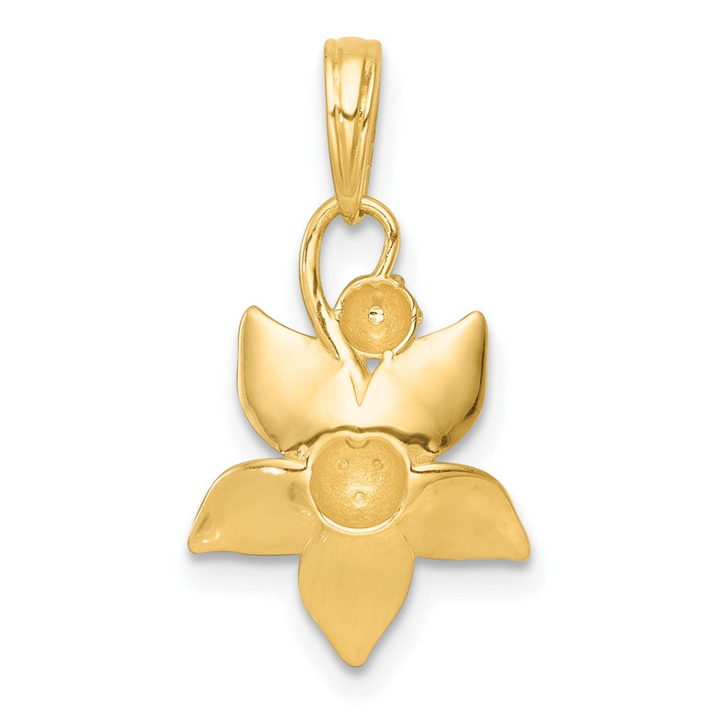 14K Yellow & Rhodium with White Rhodium Polished Blooming Flower Charm