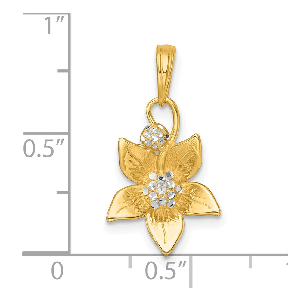14K Yellow & Rhodium with White Rhodium Polished Blooming Flower Charm
