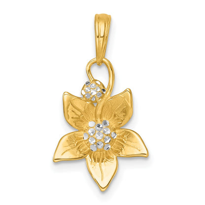 14K Yellow & Rhodium with White Rhodium Polished Blooming Flower Charm