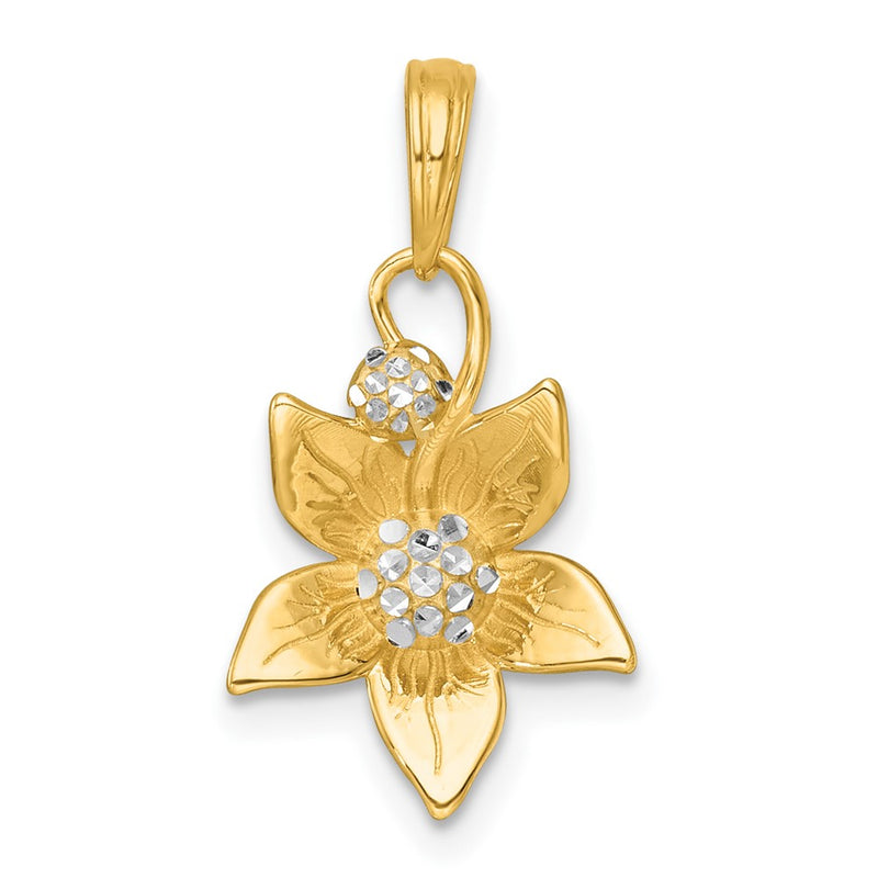14K Yellow & Rhodium with White Rhodium Polished Blooming Flower Charm
