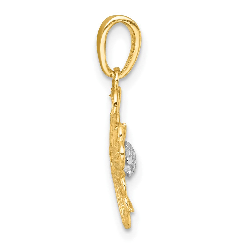 14K Yellow & Rhodium with White Rhodium Polished Fancy Flower Charm