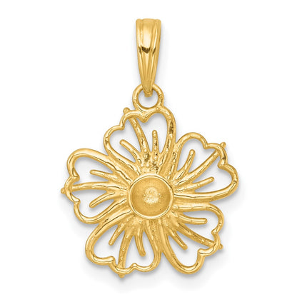 14K Yellow & Rhodium with White Rhodium Polished Fancy Flower Charm