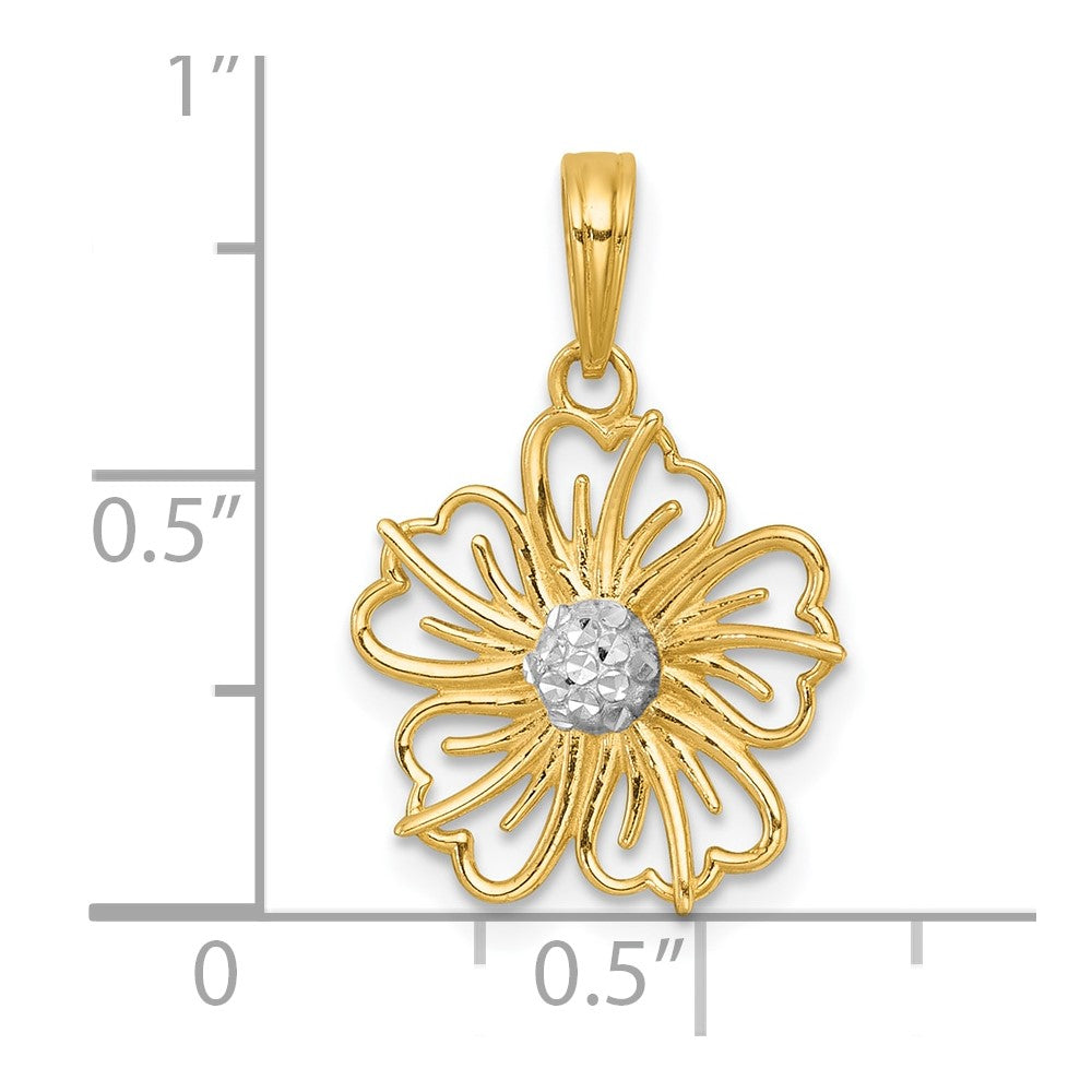 14K Yellow & Rhodium with White Rhodium Polished Fancy Flower Charm