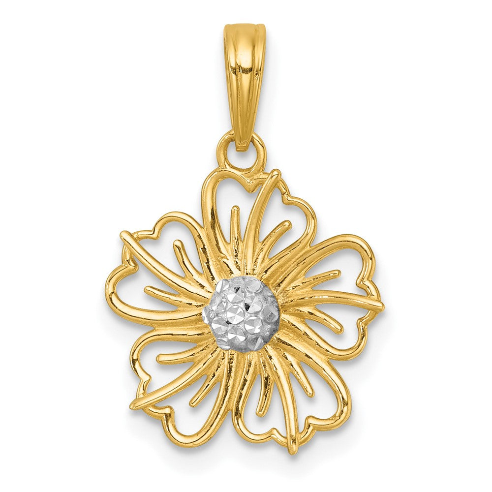 14K Yellow & Rhodium with White Rhodium Polished Fancy Flower Charm