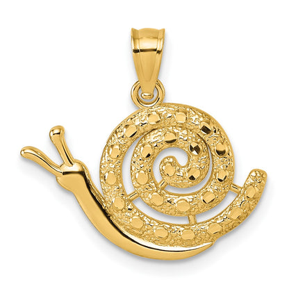 14K Yellow Gold Polished Textured and D/c Snail Pendant