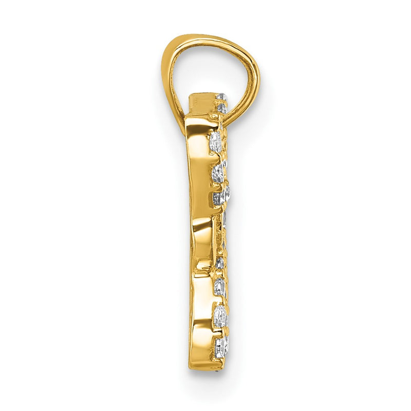 14K Yellow Gold Polished CZ Open Wing Butterfly Pendant